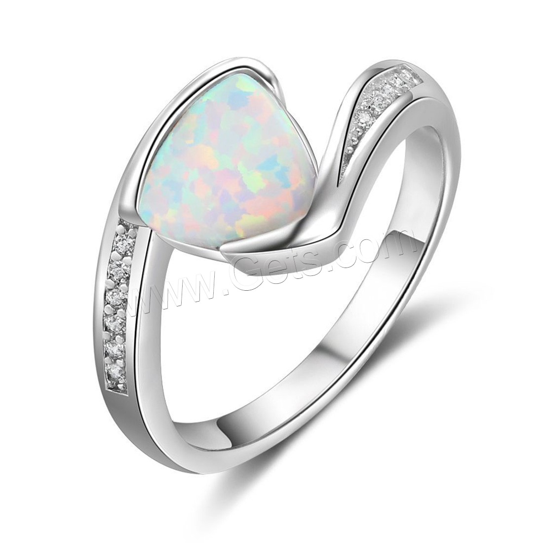 925 Sterling Silver Finger Ring, with Opal, different size for choice & for woman & with rhinestone, 8mm, Sold By PC