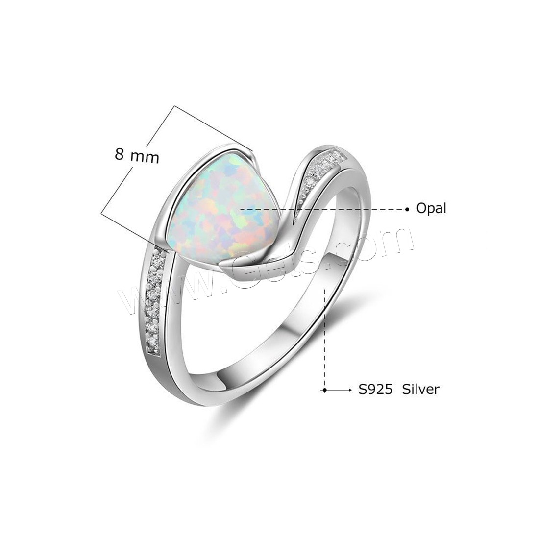 925 Sterling Silver Finger Ring, with Opal, different size for choice & for woman & with rhinestone, 8mm, Sold By PC