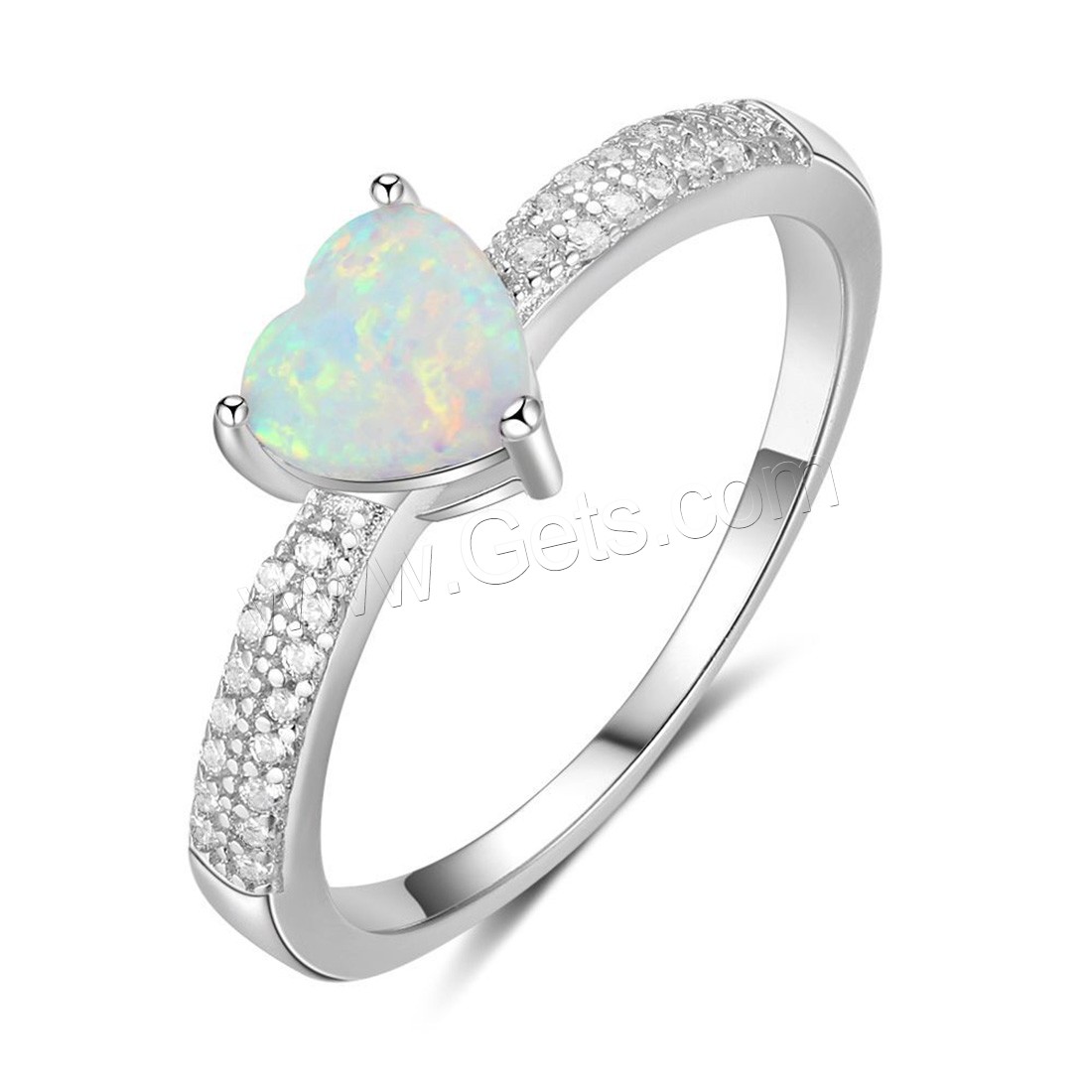 925 Sterling Silver Finger Ring, with Opal, different size for choice & for woman & with rhinestone, 6mm, Sold By PC
