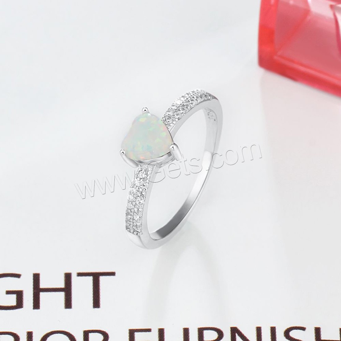 plata de ley 925 anillo, con Ópalo, diverso tamaño para la opción & para mujer & con diamantes de imitación, 6mm, Vendido por UD