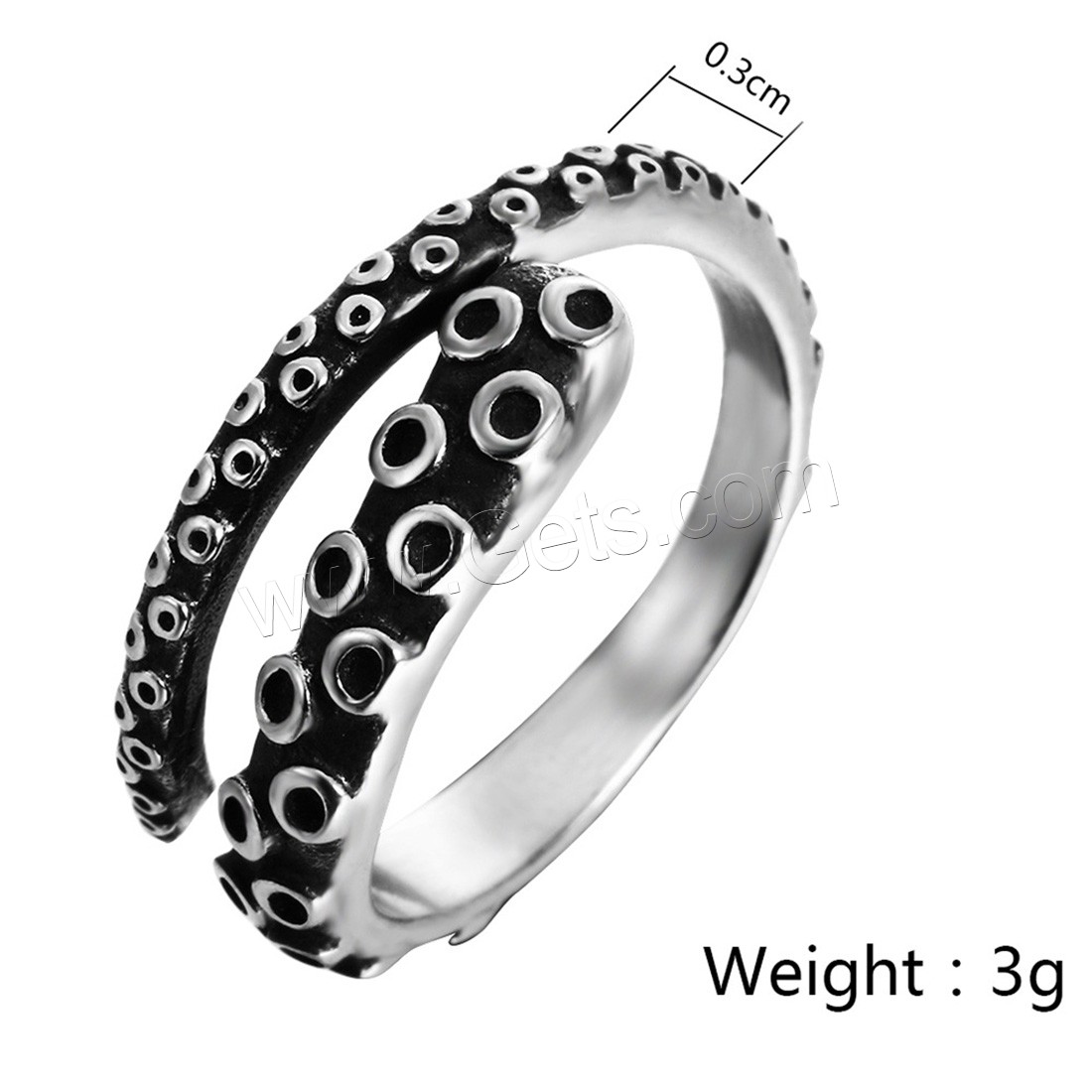 Stainless Steel Finger Ring, Octopus, Unisex & different size for choice & blacken, 3mm, Sold By PC