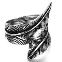 Men Stainless Steel Ring in Bulk, Feather, polished & for man & blacken, 24mm 