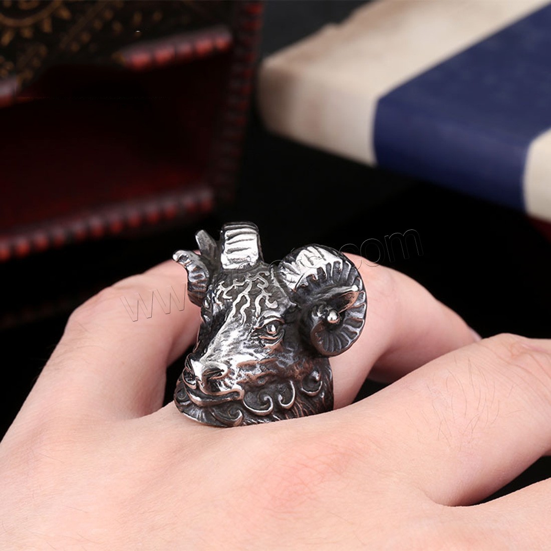Нержавеющая сталь Человек палец кольцо, нержавеющая сталь, Овца, разный размер для выбора & Мужский & чернеют, 27.5mm, продается PC