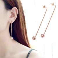 Fashion Stainless Steel Thread Through Earrings, plated, for woman & with rhinestone 