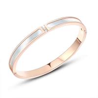 Stainless Steel Bangle, with White Shell, plated, for woman & enamel & with rhinestone 6mm, Inner Approx 67mm 