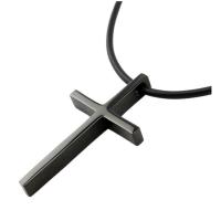 Stainless Steel Necklace, with leather cord, Cross, black ionic, Unisex Approx 19.5 Inch 