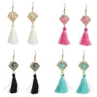 Zinc Alloy Tassel Earring, with Shell & Resin, gold color plated, for woman & with rhinestone 