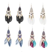 Zinc Alloy Drop Earring, with Feather, gold color plated, for woman & enamel 96mm 