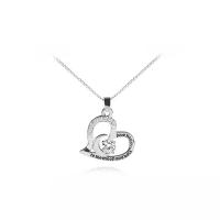 Rhinestone Zinc Alloy Necklace, Heart, silver color plated, box chain & with letter pattern & for woman & enamel & with rhinestone Approx 20 Inch 