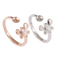 Brass Ring Mountings, Butterfly, plated, open & adjustable & for woman & with cubic zirconia nickel, lead & cadmium free Inner Approx 0.8mm, US Ring .5-11.5 