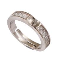 Brass Ring Mountings, platinum plated, adjustable & for woman & with cubic zirconia, nickel, lead & cadmium free Inner Approx 0.8mm, US Ring .5-11.5 