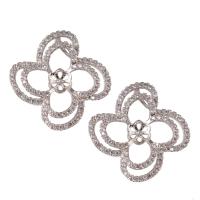 Brass Pendant Cabochon Setting, Flower, plated, micro pave cubic zirconia nickel, lead & cadmium free Approx 2-3mm 