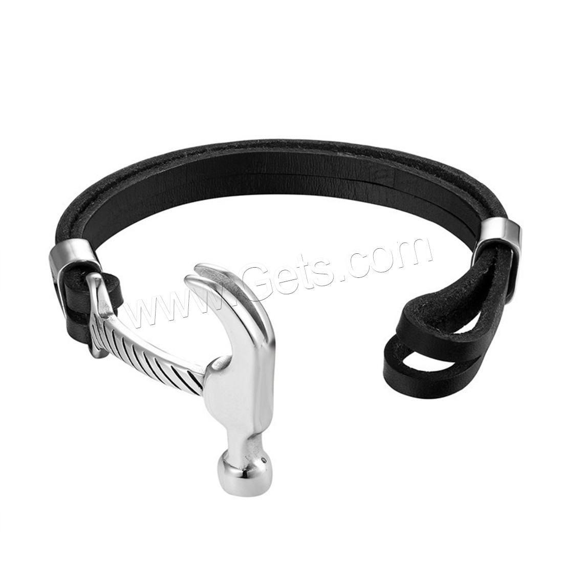Zinc Alloy Bracelet, with PU Leather, hammer, silver color plated, Double Layer & different length for choice & Unisex, Sold By Strand