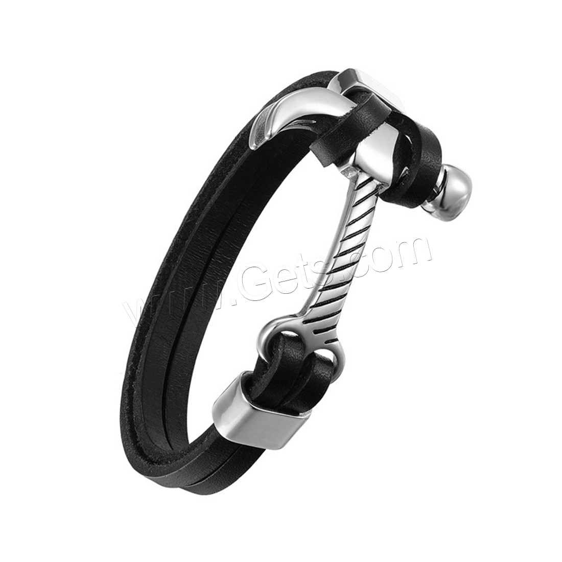 alliage de zinc bracelet, avec cuir PU, marteau, Placage de couleur argentée, Double couche & longueur différente pour le choix & unisexe, Vendu par brin