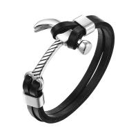 Zinc Alloy Bracelet, with PU Leather, hammer, silver color plated, Double Layer & Unisex 