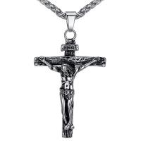 Stainless Steel Sweater Necklace, Cross, oval chain & for man & blacken Approx 24 Inch 