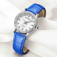 Women Wrist Watch, Leather, with zinc alloy dial & Glass, plated, for woman & waterproof & with rhinestone Approx 9.4 Inch 