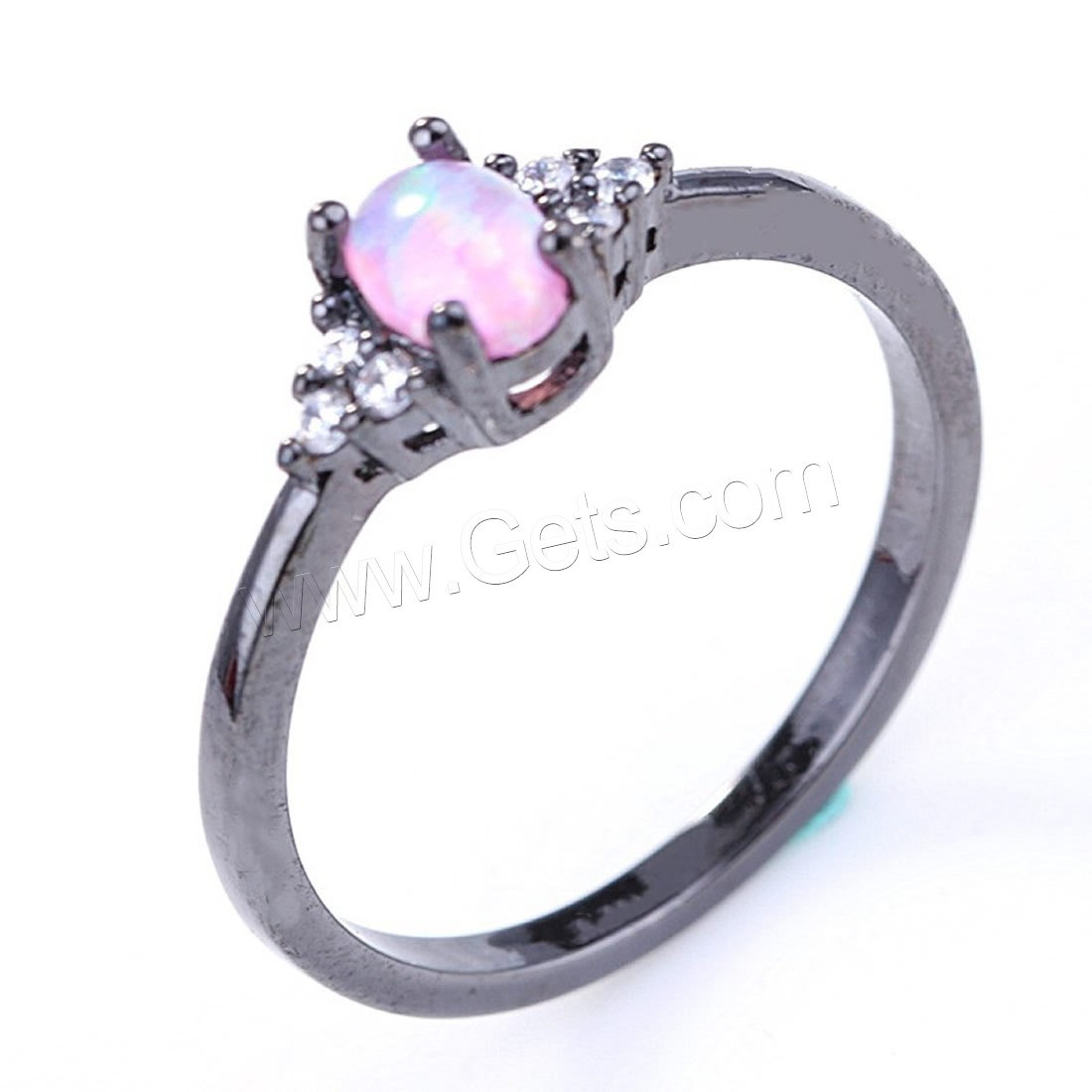 Brass Finger Ring, with Opal, gun black plated, different size for choice & for woman & with rhinestone, Sold By PC
