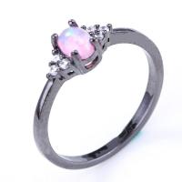 Brass Finger Ring, with Opal, gun black plated & for woman & with rhinestone 