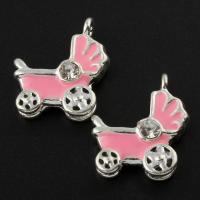 Zinc Alloy Enamel Pendants, Baby Pram, silver color plated, with rhinestone, lead & cadmium free Approx 2mm 
