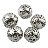 Plated CCB Plastic Beads, Copper Coated Plastic, Round, antique silver color plated, with flower pattern, 16mm Approx 1mm 