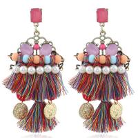 Zinc Alloy Tassel Earring, with Nylon Cord & Crystal & Glass Pearl & Resin, plated, without stopper & for woman & faceted, 80mm 