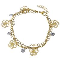 Stainless Steel Bracelet, with Crystal, with 1Inch extender chain, Flower, gold color plated, charm bracelet & twist oval chain & oval chain & for woman & faceted & 6mm Approx 7 Inch 