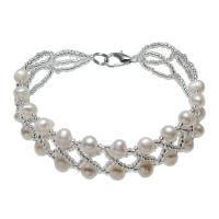Freshwater Pearl Bracelet, with Glass Seed Beads & Zinc Alloy, Baroque, natural, for woman, white, 5mm Approx 6.5 Inch 