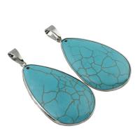 Turquoise Zinc Alloy Pendants, with Synthetic Turquoise, Teardrop, platinum color plated, lead & cadmium free Approx 