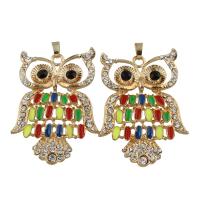 Zinc Alloy Animal Pendants, Owl, real gold plated, enamel & with rhinestone, lead & cadmium free Approx 