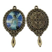Glass Zinc Alloy Pendants, with Glass, antique bronze color plated, decal, nickel & cadmium free Approx 3mm 