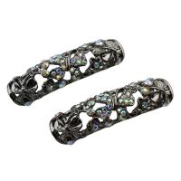 Perles tubes en alliage de zinc, Plaqué de couleur d'argent, avec strass, sans nickel et cadmium Environ Vendu par PC