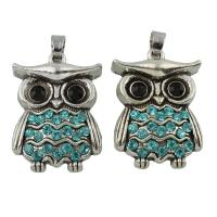 Zinc Alloy Animal Pendants, Owl, antique silver color plated, with rhinestone, lead & nickel free Approx 