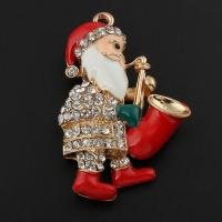 Zinc Alloy Christmas Pendants, Santa Claus, gold color plated, Christmas jewelry & enamel & with rhinestone, lead & nickel free Approx 3mm 