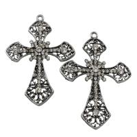 Zinc Alloy Cross Pendants, antique silver color plated, with rhinestone, lead & nickel free Approx 2mm 