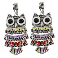 Zinc Alloy European Pendants, Owl, antique silver color plated, without troll & enamel & with rhinestone, lead & nickel free Approx 4mm 