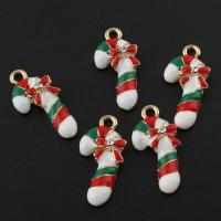 Zinc Alloy Enamel Pendants, Christmas Candy Cane, gold color plated, with rhinestone, lead & nickel free Approx 1mm 