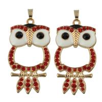 Zinc Alloy Animal Pendants, Owl, gold color plated, enamel & with rhinestone, lead & nickel free Approx 