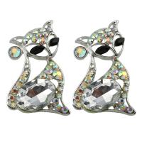 Zinc Alloy Animal Pendants, with Glass, Fox, platinum color plated, faceted & with rhinestone, lead & nickel free Approx 4mm 
