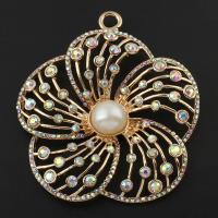 Zinc Alloy Rhinestone Pendants, with ABS Plastic Pearl, Flower, gold color plated, with rhinestone, lead & nickel free Approx 5mm 