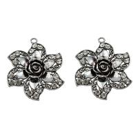 Zinc Alloy Flower Pendants, antique silver color plated, with rhinestone, lead & cadmium free Approx 5mm 