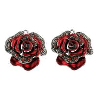 Zinc Alloy Flower Pendants, Rose, antique silver color plated, enamel & with rhinestone, lead & cadmium free Approx 5mm 