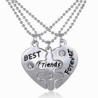 Zinc Alloy Puzzle Friendship Necklace, zinc alloy lobster clasp, with 1.96 Inch extender chain, Heart, silver color plated, Unisex & ball chain & with letter pattern & enamel & with rhinestone, nickel, lead & cadmium free Approx 17.7 Inch 