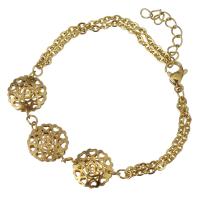 Stainless Steel Chain Bracelets, with 1Inch extender chain, gold color plated, oval chain & for woman &  & hollow, 13mm Approx 7 Inch 
