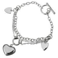 Stainless Steel Charm Bracelet, Heart, oval chain & for woman, original color  Approx 8 Inch 