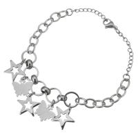 Stainless Steel Charm Bracelet, Star, round link chain & twist oval chain & oval chain & for woman, original color  Approx 8.5 Inch 