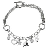Stainless Steel Charm Bracelet, oval chain & for woman & with rhinestone, original color  Approx 9 Inch 
