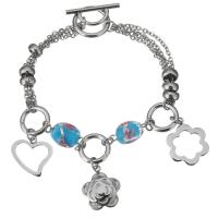 Stainless Steel Bracelet, with Lampwork, charm bracelet & oval chain & for woman, original color  Approx 7.5 Inch 