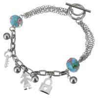 Stainless Steel Charm Bracelet, with Lampwork, oval chain & for woman, original color  Approx 8.5 Inch 
