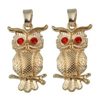 Zinc Alloy Animal Pendants, Owl, gold color plated, with rhinestone, lead & cadmium free Approx 